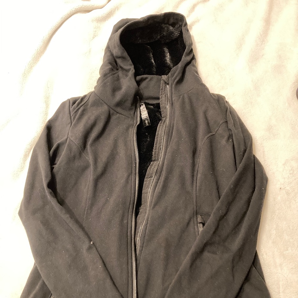 90 degrees by reflex black faux fur lined hoodie jacket xs